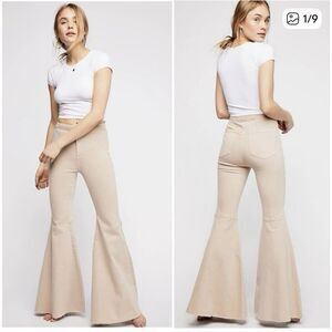 We The Free People Just Float On Khaki Super Flare Jeans size 25 Boho Indie Fray
